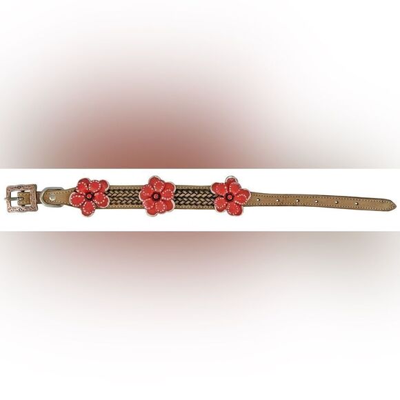 Other - Showman Couture Genuine leather dog collar with red 3D flower accent
